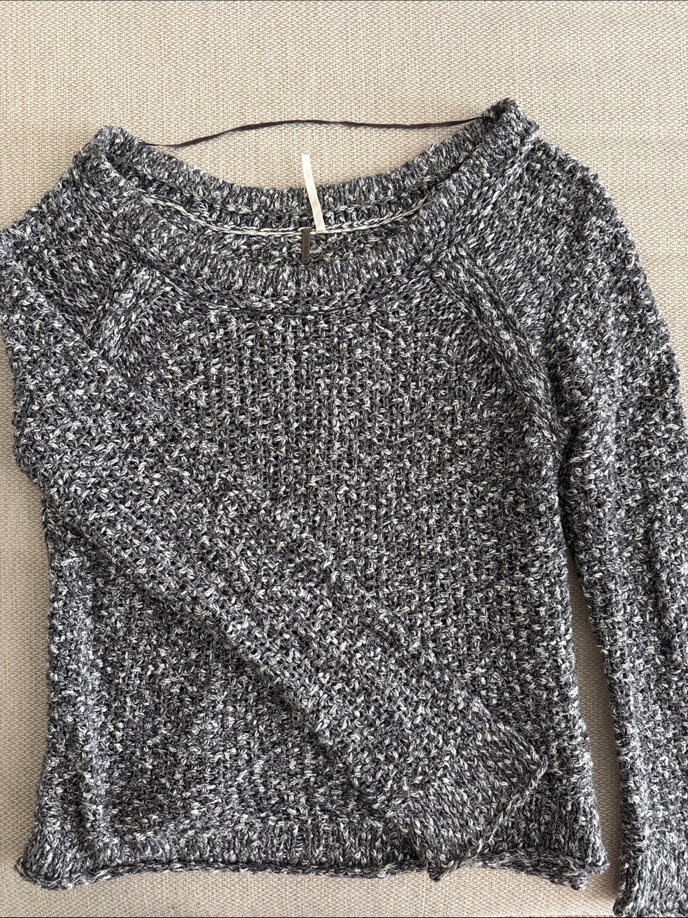 Free People Black & White Marled Crewneck Sweater